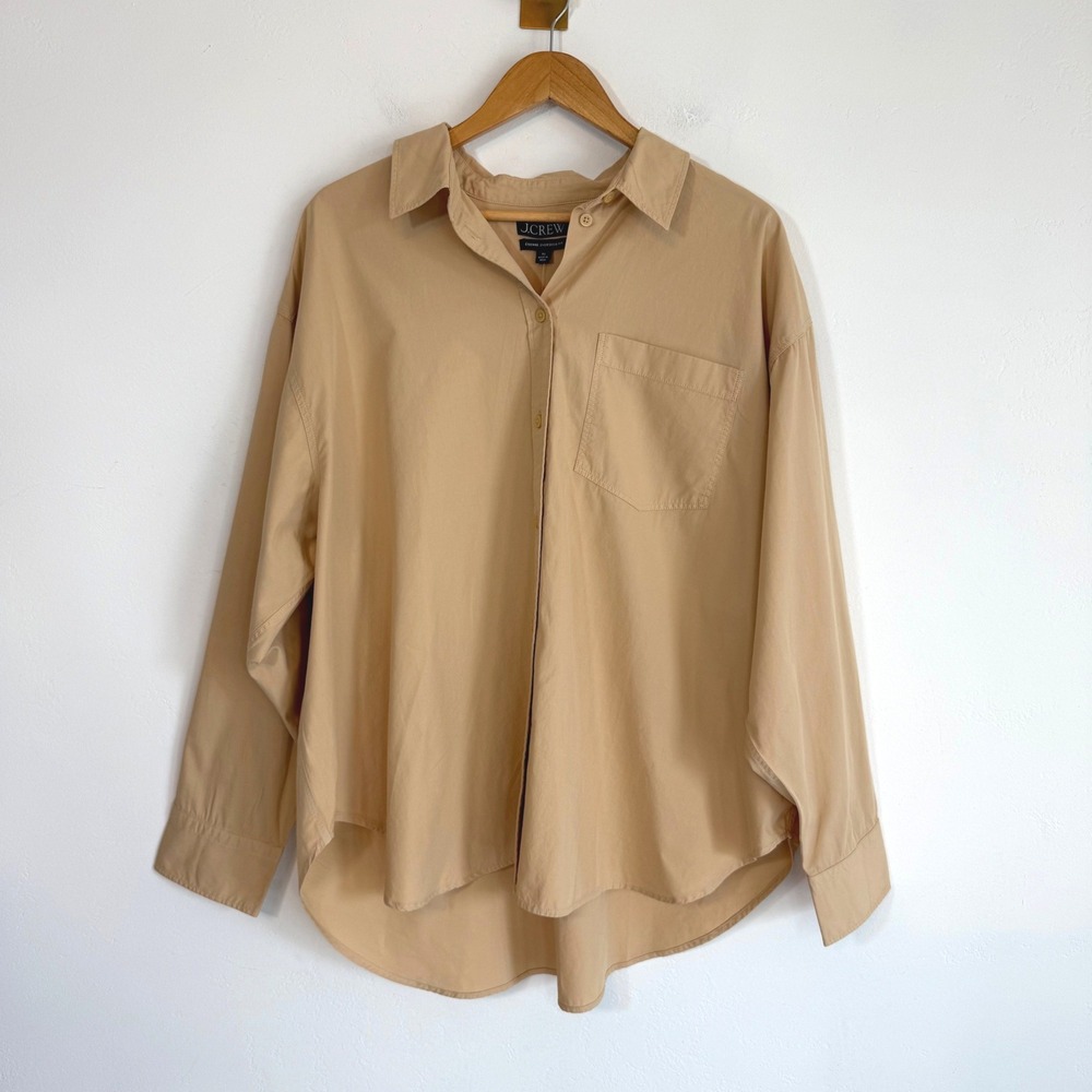 NWT J.Crew Étienne Oversized Oxford Shirt XL Tan Poplin Cotton Button Up Preppy